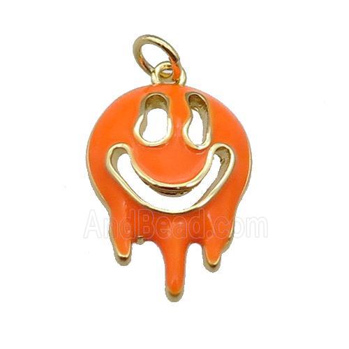 Halloween Ghost charm, copper pendant with orange enamel, gold plated