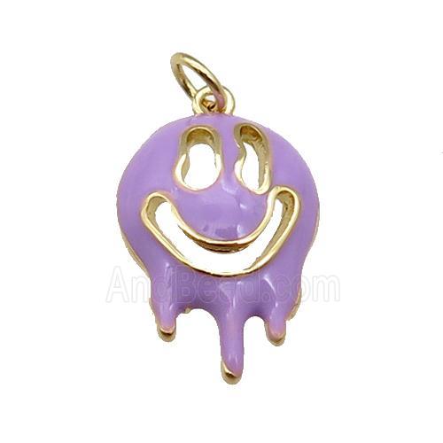Halloween Ghost charm, copper pendant with lavender enamel, gold plated