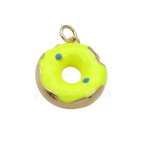 copper Donut charm pendant with yellow enamel, gold plated