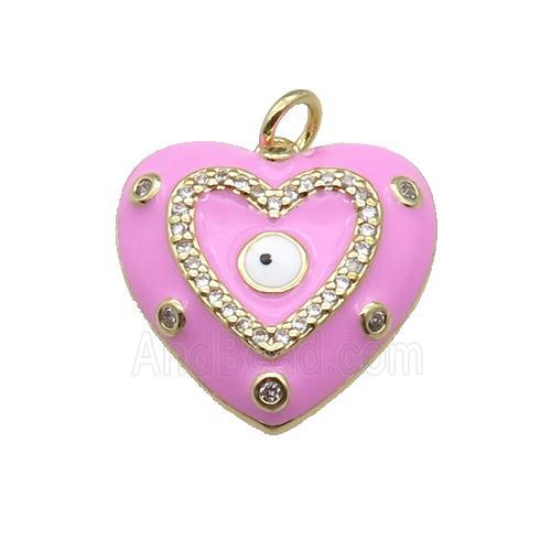 copper Heart pendant with pink enamel, evil eye, gold plated