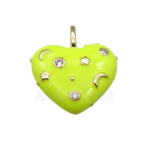 copper Heart pendant with yellow enamel, moon star, gold plated