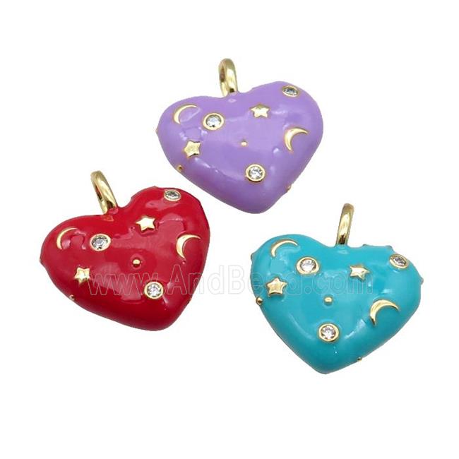 copper Heart pendant with enamel, moon star, gold plated, mixed
