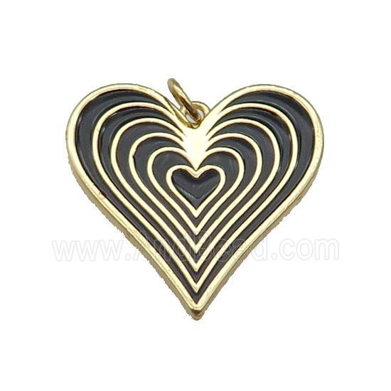 copper Heart pendant with black enamel, gold plated