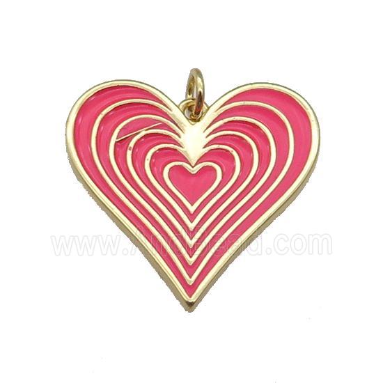 copper Heart pendant with hotpink enamel, gold plated