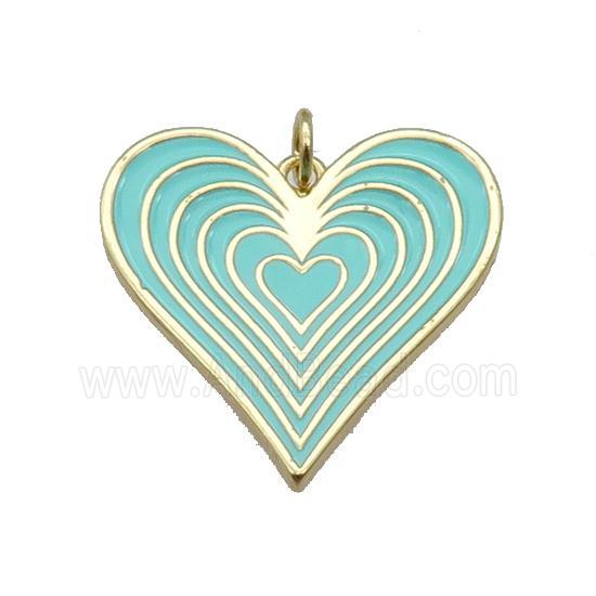 copper Heart pendant with lt.green enamel, gold plated