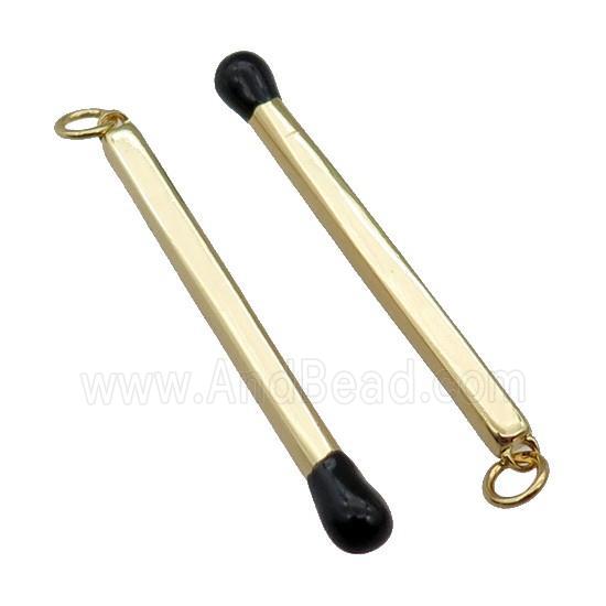 copper Matches charm pendant with black enamel, gold plated