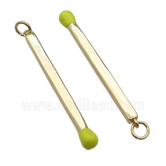 copper Matches charm pendant with yellow enamel, gold plated
