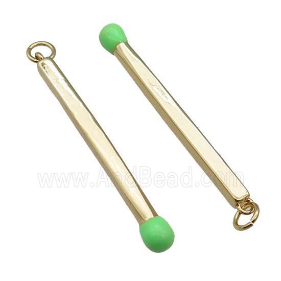 copper Matches charm pendant with green enamel, gold plated