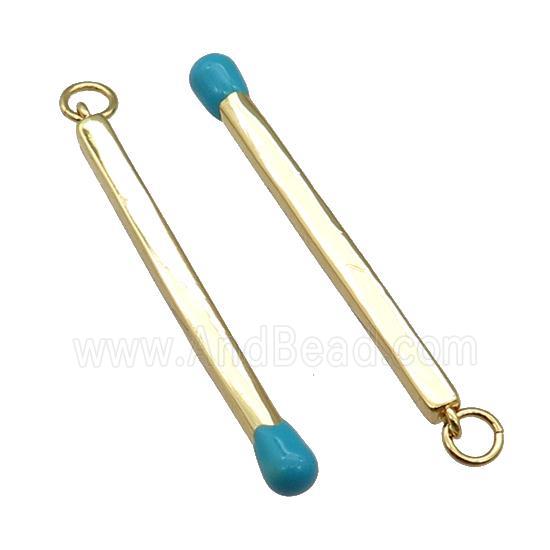 copper Matches charm pendant with blue enamel, gold plated