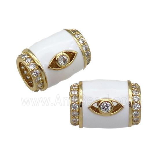 copper Tube beads paved zircon with white enamel, eye, gold plated