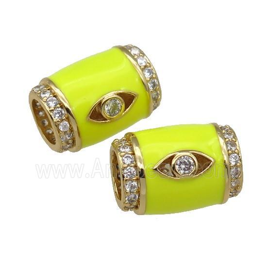 copper Tube beads paved zircon with yellow enamel, eye, gold plated