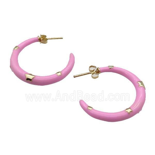 copper Stud Earring with pink enamel, gold plated
