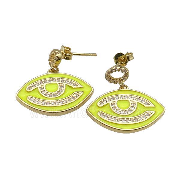 copper Stud Earring with pink enamel Eye, gold plated