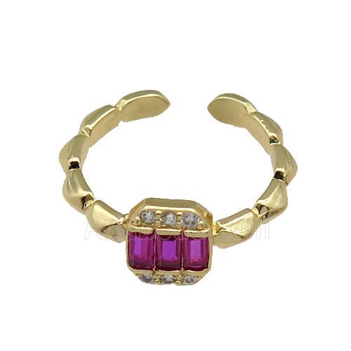 copper Ring paved hotpink zircon, gold plated