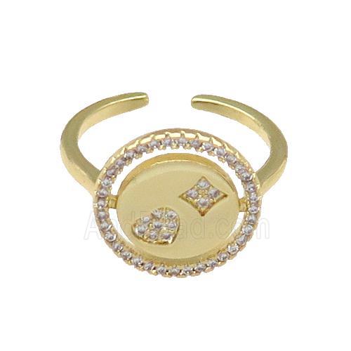 copper Ring paved zircon, circle, gold plated