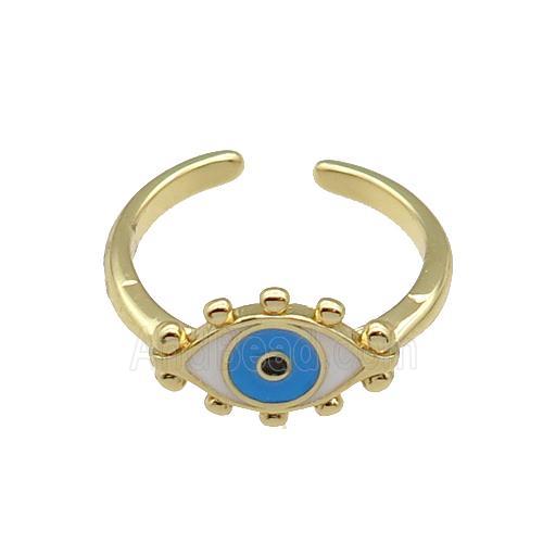 copper Ring with white enamel Evil Eye, gold plated