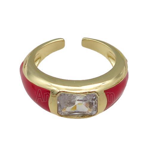copper Ring paved zircon with red enamel, gold plated