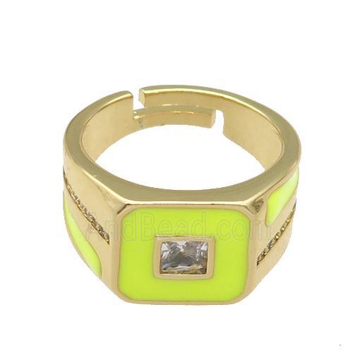 copper Ring paved zircon with yellow enamel, gold plated