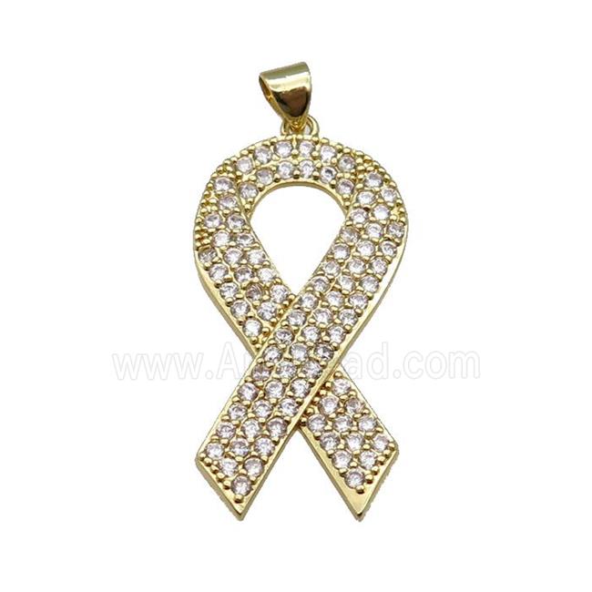 copper pendant paved zircon, Awarenness Ribbons, gold plated