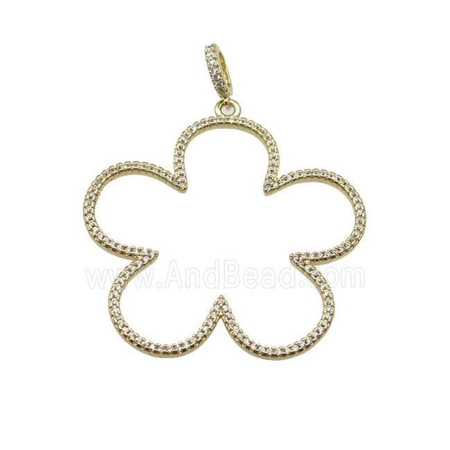 copper Flower pendant paved zircon, gold plated