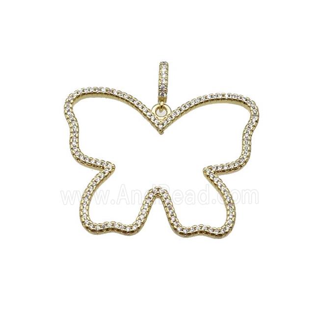 copper Butterfly pendant paved zircon, gold plated