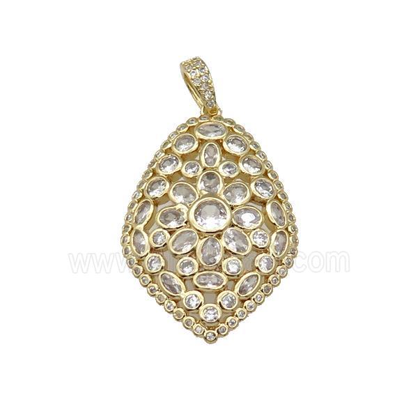 copper teardrop pendant paved zircon, gold plated