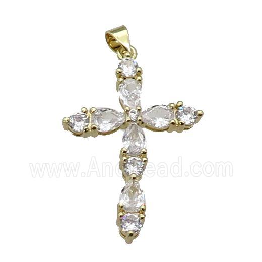 copper Cross pendant paved zircon, gold plated