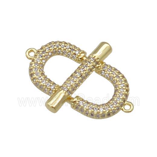copper U-shape connector paved zircon, gold plated
