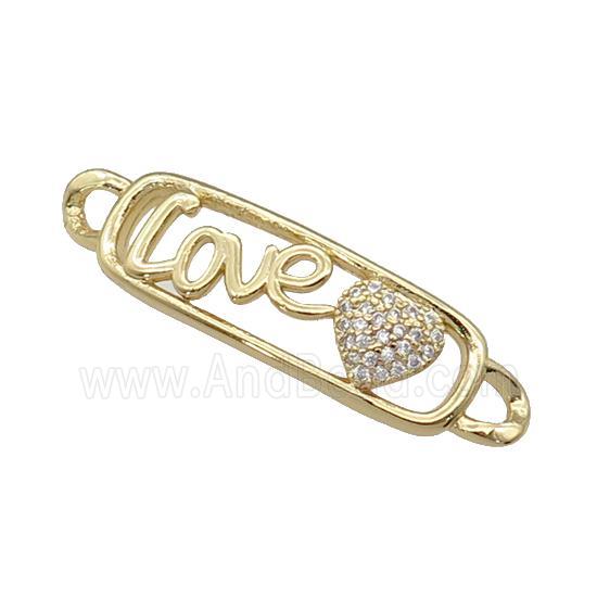 copper Heart connector paved zircon, LOVE, gold plated