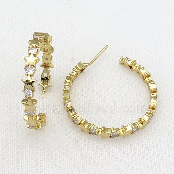copper Stud Earrings paved zircon, star, gold plated