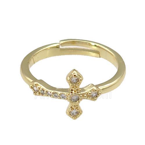 copper Rings paved zircon, cross, gold plated