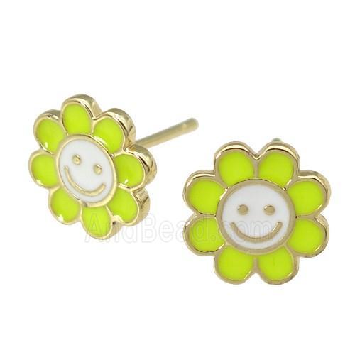 copper emoji Stud Earring with yellow enamel, smileface, gold plated