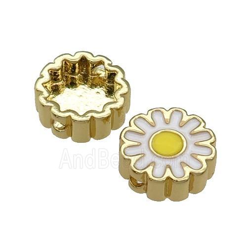 copper Sunflower beads with white enamel, gold plated