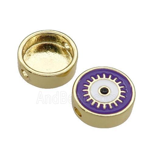 copper circle Eye beads with purple enamel, gold plated
