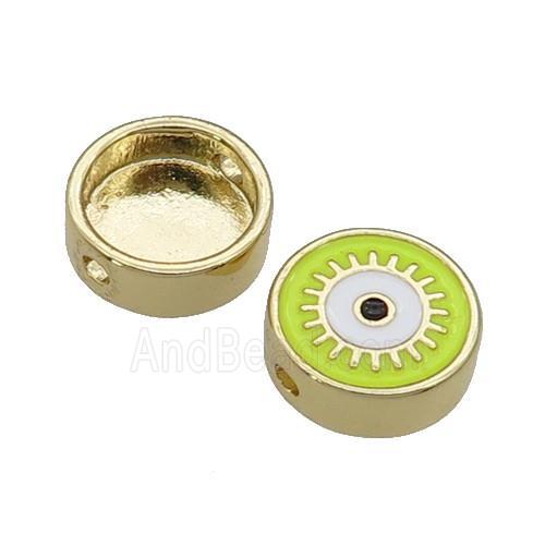 copper circle Eye beads with yellow enamel, gold plated