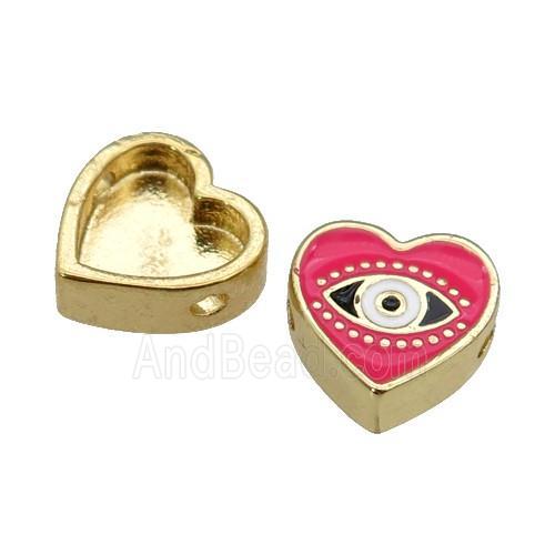 copper Heart beads with hotpink enamel, Evil Eye, gold plated