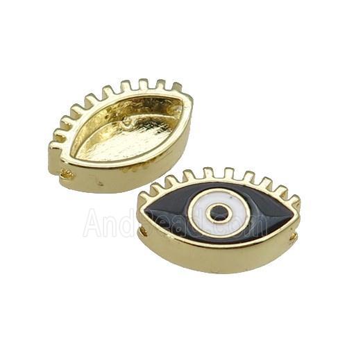 copper Evil Eye beads with black enamel, gold plated