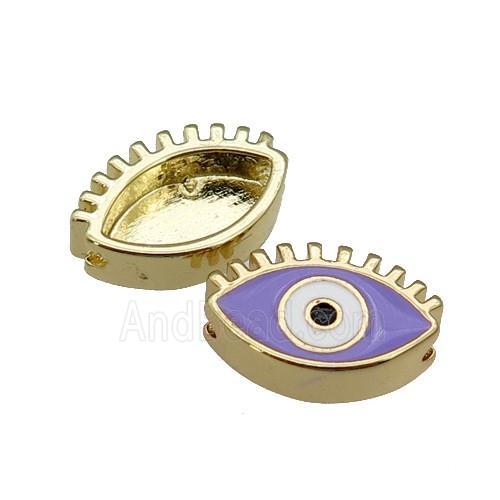 copper Evil Eye beads with lavender enamel, gold plated