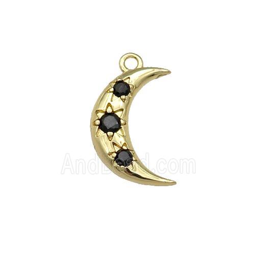 copper Moon pendant paved black zircon, gold plated