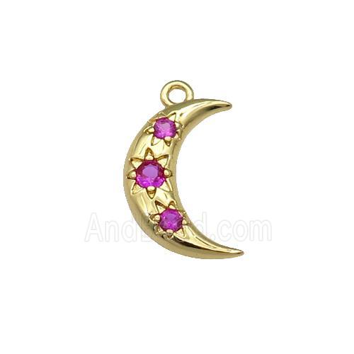 copper Moon pendant paved black hotpink zircon, gold plated