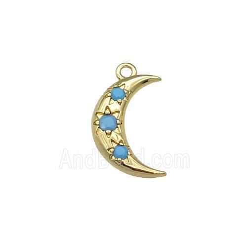 copper Moon pendant paved turq zircon, gold plated