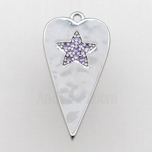 copper heart pendant paved purple zircon, platinum plated