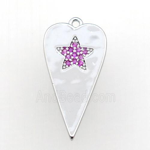 copper heart pendant paved hotpoink zircon, platinum plated