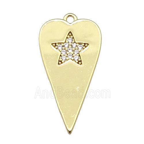 copper heart pendant paved clear zircon, gold plated