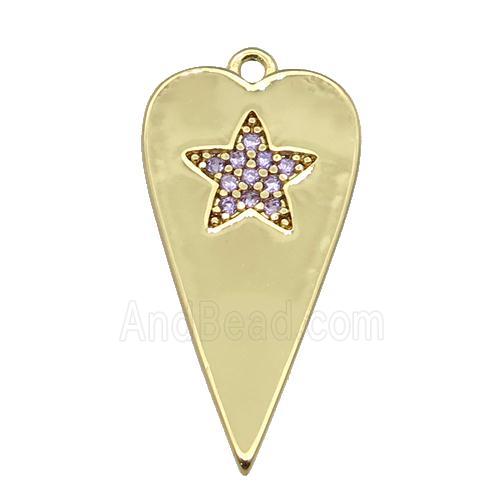 copper heart pendant paved lt.purple zircon, gold plated