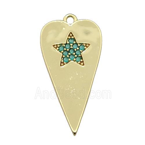 copper heart pendant paved green zircon, gold plated