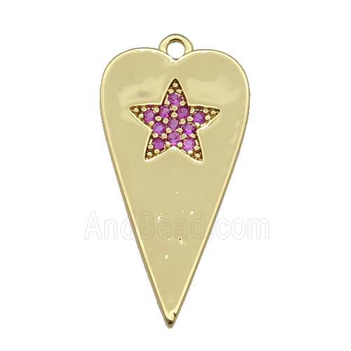 copper heart pendant paved hotpink zircon, gold plated