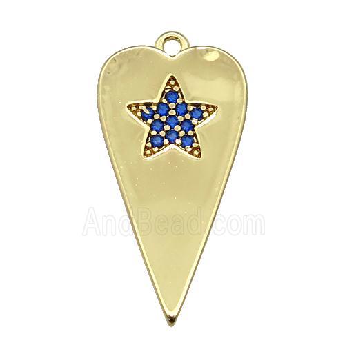 copper heart pendant paved blue zircon, gold plated