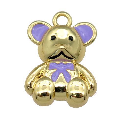 copper Bear pendant with lavender enamel, gold plated
