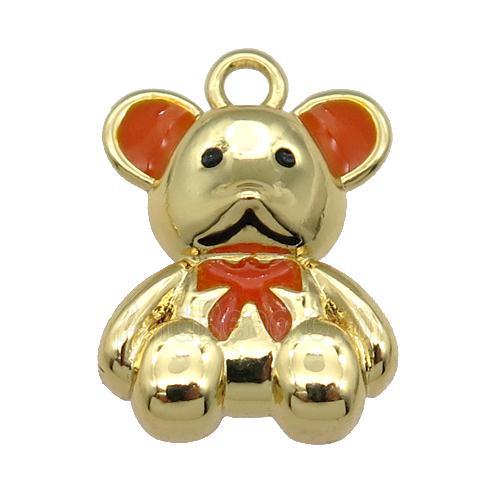 copper Bear pendant with orange enamel, gold plated